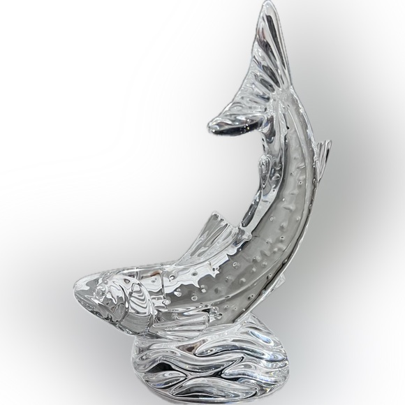 Waterford Crystal Jumping Salmon Sculpture – 9” Retired, NWOB - Picture 1 of 11